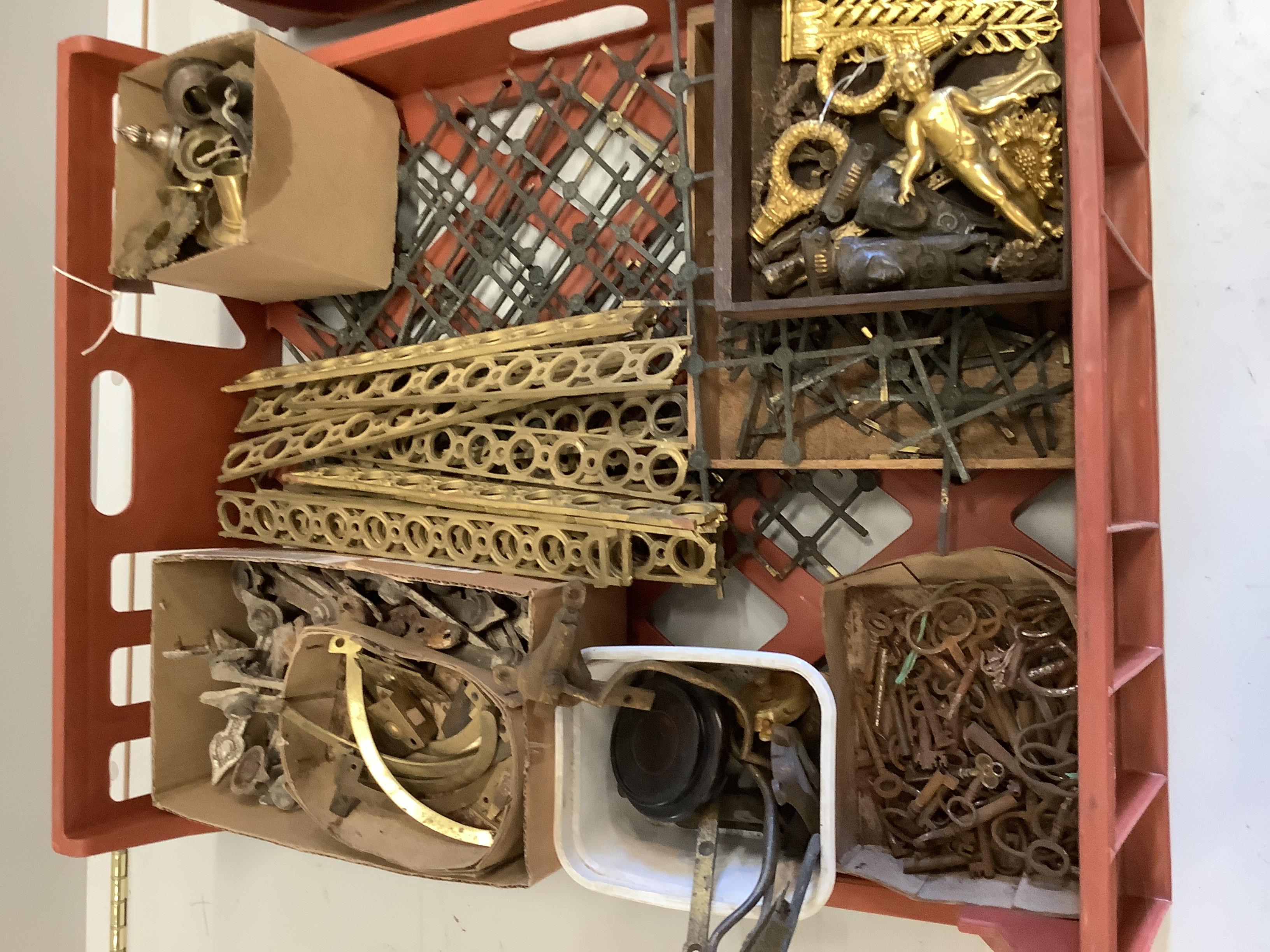 A quantity of assorted furniture mounts, handles locks and fittings, etc.